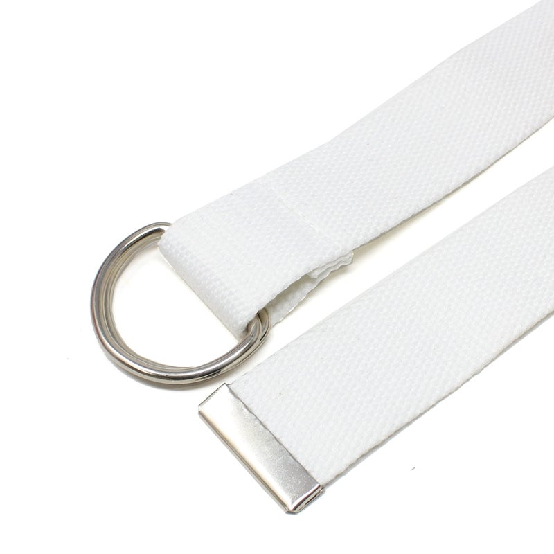 BC Belts Canvas Web Belt Double D-Ring Buckle 1.5" Wide with Metal Tip Solid Color (White M) - Image 2